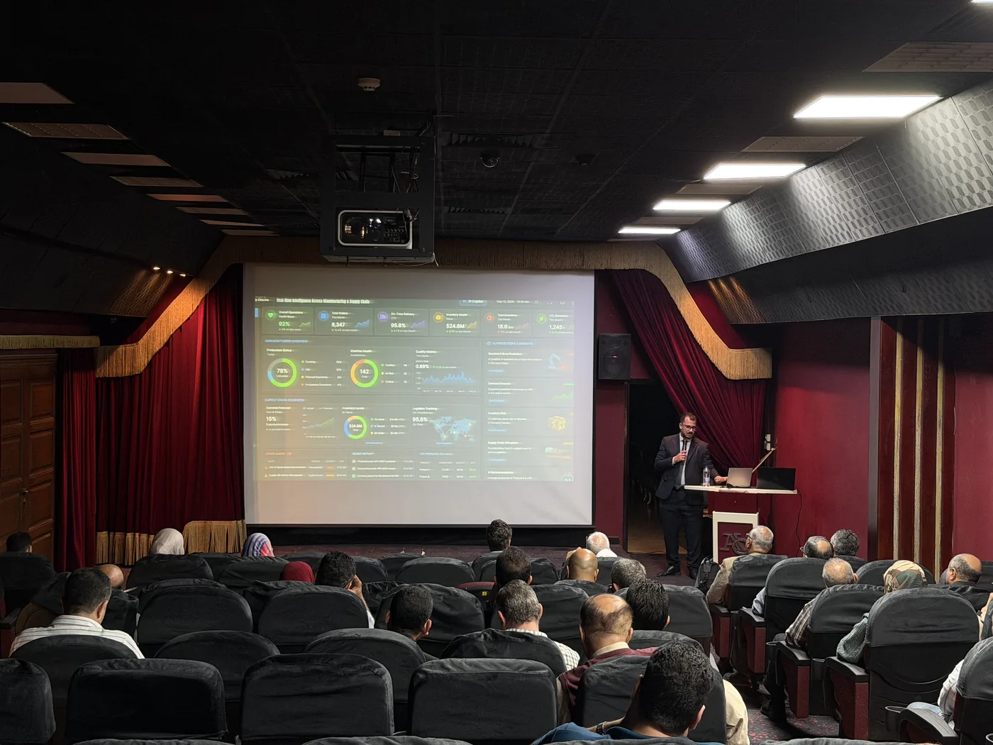Arab International Optronics &mdash; engineers and managers at the Factory AI Blueprint session.